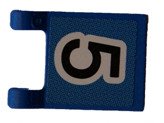Lego Flag 2 x 2 Square with Flat Edge with Black Number 5 on Blue Background Pattern (Sticker) - Sets 3420 / 3425
