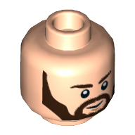 Lego Minifig Head Rebel Trooper, Dark Brown Eyebrows, Angular Beard, Smile Print / Light Nougat