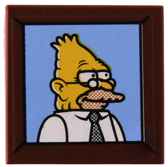 Lego Tile 2 x 2 with Abe Simpson / Grampa Simpson / Grandpa Simpson Portrait Pattern (Sticker) - Set 71006 / Reddish Brown