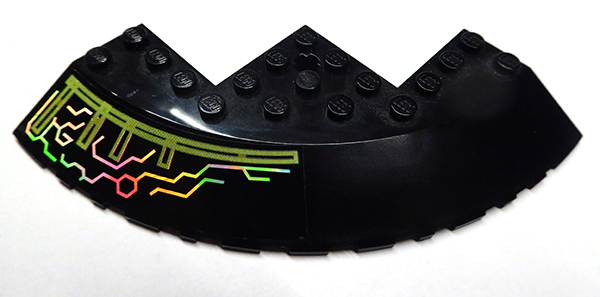 Lego Brick, Round Corner 10 x 10 with Slope 33 Edge, Axle Hole, Facet Cutout with Iridescent Mirrored Circuit Pattern Model Left Side (Sticker) - Sets 7644 / 7646 / 7649