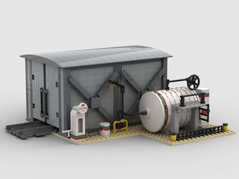 Lego KÖF engine shed with OCTAN diesel filling station KÖF Lokschuppen mit OCTAN Dieseltankstelle