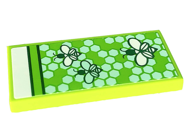 Lego Tile 2 x 4 with Blanket with Bees and Light Aqua Honeycomb, White Bedsheet Pattern (Sticker) - Set 41703 / Lime