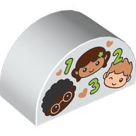 Lego Duplo Brick 2 x 4 x 2 Curved Top with 3 Childrens Heads and '1, 2, 3' Print / White