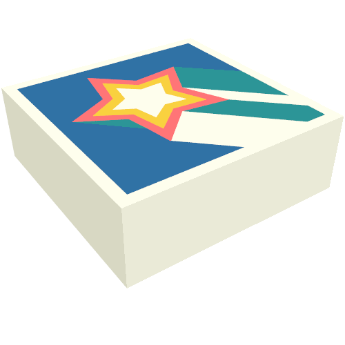 Lego Tile 1 x 1 with Coral/Orange Shooting Star, Dark Turquoise Tail, Blue Background Print