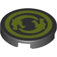 Lego Tile Round 2 x 2 with 2 Lime Dragons / Black