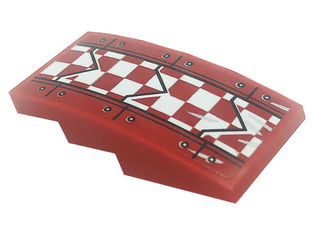 Lego Slope, Curved 4 x 2 with Hull Plates, Silver Dots and Red and White Checkered Pattern (Sticker) - Set 80008
