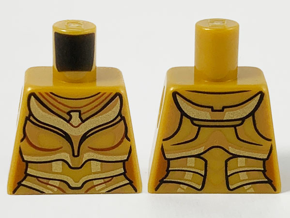 Lego Torso Female Plate Armor, Gold Eagle and Trim with Black and Reddish Brown Contour Lines Pattern / Pearl Gold