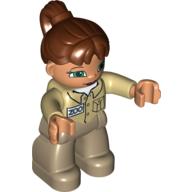 Lego Duplo Figure with Ponytail Reddish Brown, Zoo Shirt / Tan
