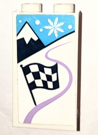 Lego Panel 1 x 2 x 3 with Side Supports - Hollow Studs with Mountain, Snowflake and Checkered Flag Pattern (Sticker) - Set 41319 / White