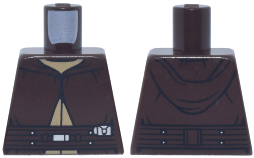 Lego Torso SW Jedi Robe with Long Hood, Belt with Silver Buckles and Dark Tan Undershirt Pattern / Dark Brown