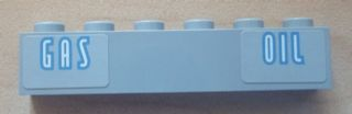 Lego Brick 1 x 6 with 'GAS' and 'OIL' Pattern (Stickers) - Set 8487 / Light Bluish Gray
