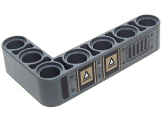 Lego Technic, Liftarm, Modified Bent Thick L-Shape 3 x 5 with White Triangles and Vent Grille Pattern Model Right Side (Sticker) - Set 70227