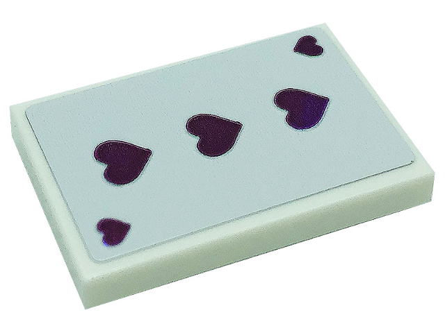 Lego Tile 2 x 3 with Playing Card 3 of Hearts Pattern (Sticker) - Set 41685
