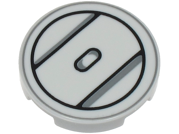 Lego Tile, Round 2 x 2 with Bottom Stud Holder with SW AT-AT Leg Joint with Black and Dark Bluish Gray Circles, Lines and Oval Pattern / Light Bluish Gray