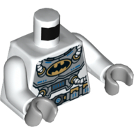 Lego Torso Space Suit with Batman Logo, Four Hoses and Utility Belt Print, White Arms, Light Bluish Gray Hands / White