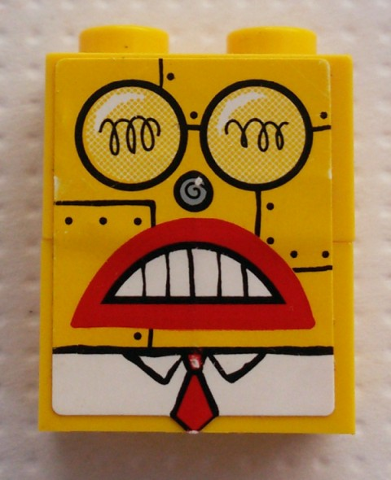 Lego Stickered Assembly 2 x 1 x 2 with Robot SpongeBob Face Pattern (Sticker) - Set 4981