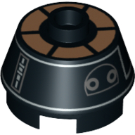 Lego Brick Round 2 x 2 Truncated Cone with Silver and Copper Droid Print (R5-J2)