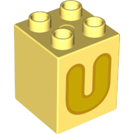 Lego Duplo Brick 2 x 2 x 2 with Yellow 'U' Print / Bright Light Yellow