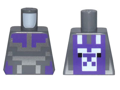 Lego Torso Pixelated Silver, White, and Dark Purple Armor and Llama Pattern / Dark Bluish Gray
