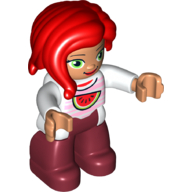 Lego Duplo Figure with Long Hair Section in Front, with Watermelon on Shirt Print