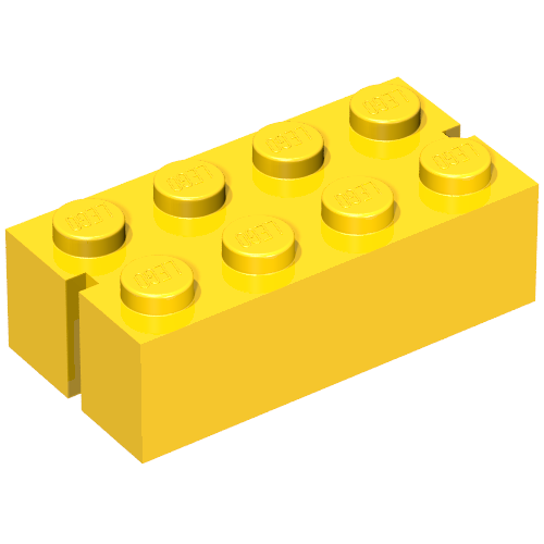 Lego Brick 2 x 4 without Bottom Tubes, Slotted (with 2 slots) / Vintage Yellow