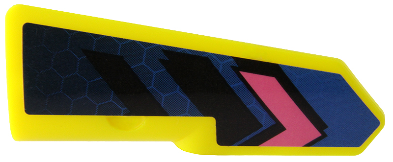 Lego Technic, Panel Fairing #22 Very Small Smooth, Side A with Blue Honeycomb and Black and Dark Pink Chevrons Pattern (Sticker) - Set 42164 / Vibrant Yellow