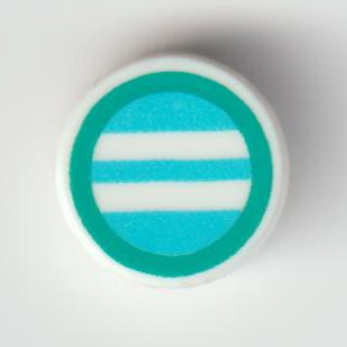Lego Tile Round 1 x 1 with Mirror, Dark Turquoise Border Print / White