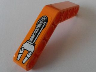 Lego Technic, Liftarm, Modified Bent Thick 1 x 7 (4 - 4) with Robot Arm 2 Fingers Pattern Model Right Side (Sticker) - Set 8307 / Orange