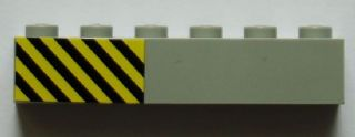 Lego Brick 1 x 6 with Black and Yellow Danger Stripes Pattern Left (Sticker) - Set 7823 / Light Gray