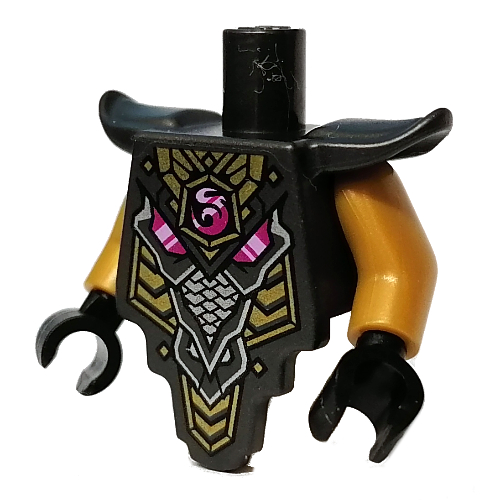 Lego Smooth Breastplate with Shoulder Pads, Pink Crystal, Gold/Silver Armour Print, Pearl Gold Arms, Black Hands / Pearl Titanium