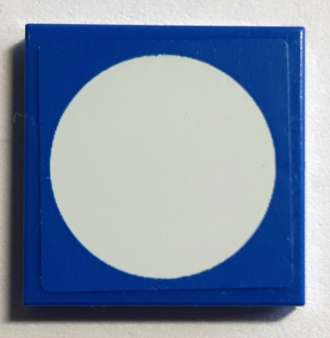 Lego Tile 2 x 2 with White Circle on Blue Background Pattern (Sticker) - Set 8214 / Blue