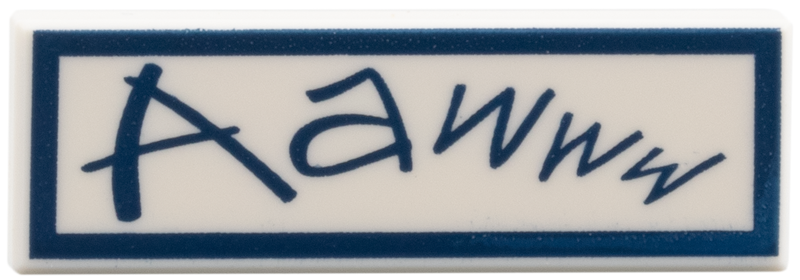 Lego Tile 1 x 3 with Dark Blue Border and 'Aawww' Pattern / White