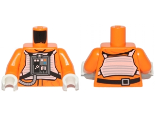 Lego Torso SW Rebel Pilot with Black Belt with Buckle on Back Pattern / Orange Arms / White Hands