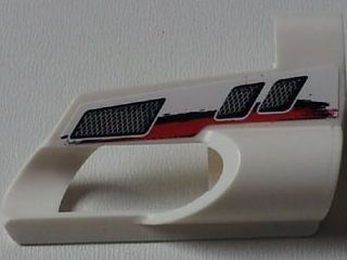 Lego Technic, Panel Fairing # 5 Small Short, Large Hole, Side A with Vents, Red and Black Stripes Pattern (Sticker) - Set 8262 / White