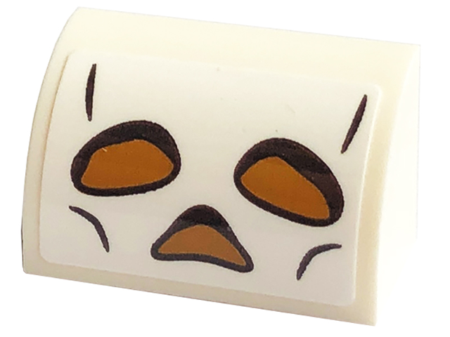 Lego Slope, Curved 1 x 2 with Bottom Stud Holder with Skeleton Head, Medium Nougat Eyes and Nose Pattern (Sticker) - Set 43220 / White