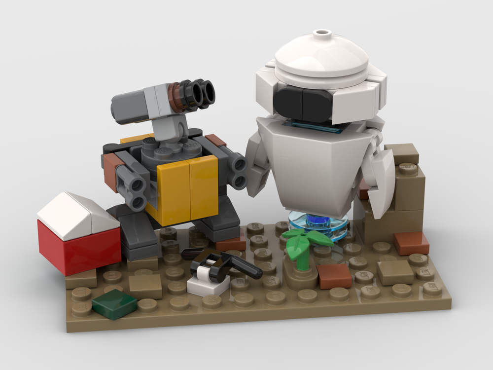 Lego Wall-e & Eve in post-apocalyptic landscape