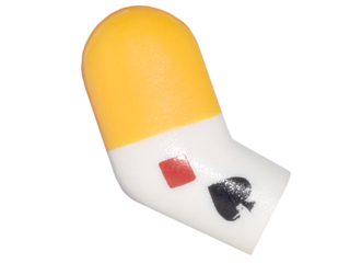 Lego Arm, Right with Bright Light Orange Short Sleeve and Red Diamond and Black Spade Card Suit Symbols Pattern / White