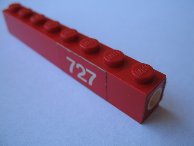 Lego Brick 1 x 8 with Headlight and '727' Pattern Right (Stickers) - Set 727