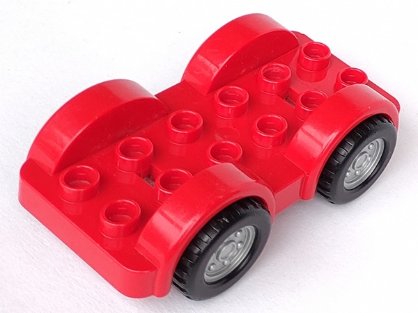 Lego Duplo Car Base 2 x 6 with Black Tires and Metallic Silver Wheels on Removable Axles (13305 / 47436c02pb01)