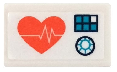 Lego Slope 30 1 x 2 x 2/3 with Coral Heart with ECG Monitor Line and Dark Blue Control Panel with Dark Turquoise Keypad Buttons and Dial Pattern (Sticker) - Set 41394
