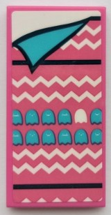 Lego Tile 2 x 4 with Blanket with Medium Azure Ghosts, White Zigzag Lines, and Black Lines, Bedsheet Pattern (Sticker) - Set 41395 / Dark Pink