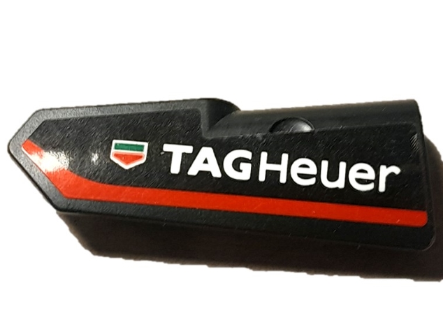 Lego Technic, Panel Fairing #22 Very Small Smooth, Side A with White 'TAG Heuer' and Red Stripe Pattern (Sticker) - Set 42137