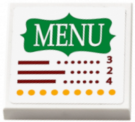 Lego Tile 2 x 2 with 'MENU', Prices and Yellow Dots Pattern (Sticker) - Set 41311