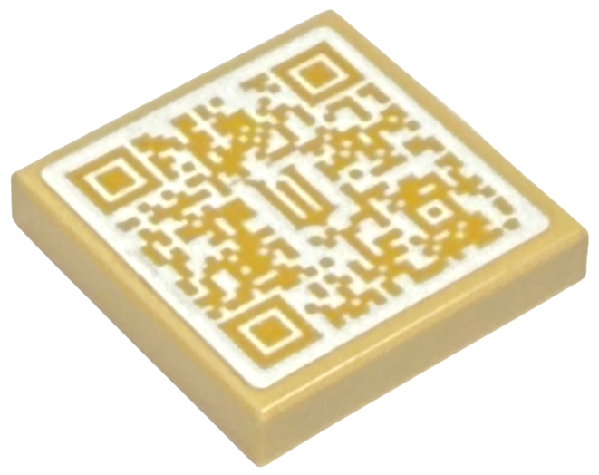 Lego Tile 2 x 2 with Stylized Gold Capital Letter W and Wicked QR Code Pattern (Sticker) - Set 75682 / Tan