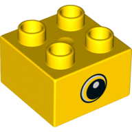 Lego Duplo Brick 2 x 2 with Eye, White Sclera and Spot in Pupil on both sides Print / Yellow