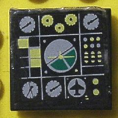 Lego Tile 2 x 2 with Avionics Green and Light Gray Pattern 1 (Sticker) - Set 8856 / Black