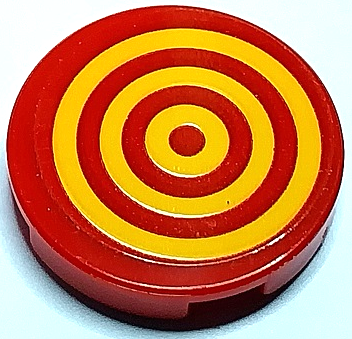 Lego Tile, Round 2 x 2 with Bottom Stud Holder with 3 Bright Light Orange Concentric Circles Target Pattern (Sticker) - Set 70429 / Red