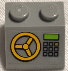 Lego Slope 45 2 x 2 with Light Orange Control (Steering) Wheel and Code Entry Pad Pattern (Sticker) - Set 79117 / Light Bluish Gray