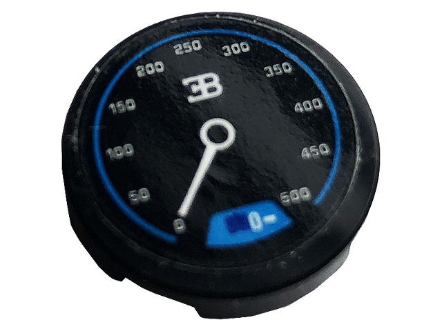 Lego Tile, Round 2 x 2 with Bottom Stud Holder with Gauge, Bugatti Logo and Speedometer Pattern (Sticker) - Set 42083