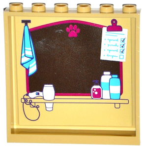 Lego Panel 1 x 6 x 5 with Mirror with Paw Print, Towel, Checklist, Hair Dryer and Toiletries Pattern on Inside Pattern (Sticker) - Set 41124